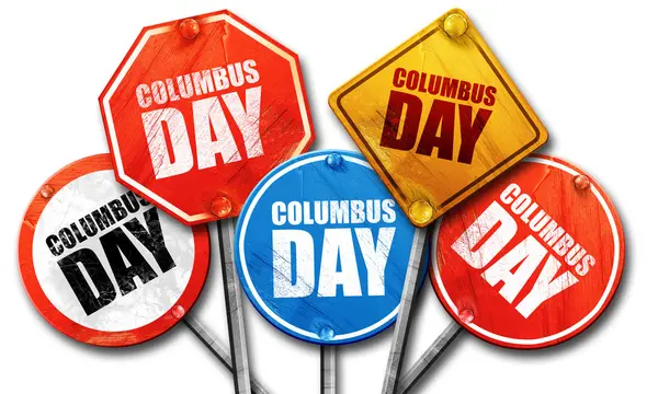 Columbus day, 3d-rendering, gatuskyltar — Stockfoto