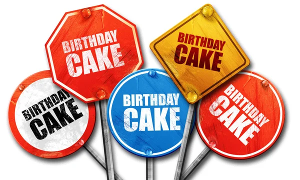 Birthday cake, 3D rendering, street signs — Stock Photo, Image