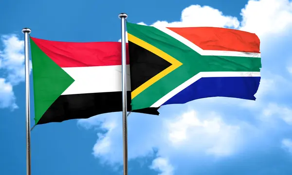 De vlag van Soedan vlag met Zuid-Afrika, 3D-rendering — Stockfoto