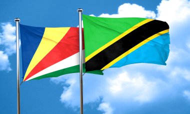 Seyşel Adaları bayrağı Tanzanya bayrak, 3d render ile