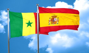 Senegal bayrak İspanya bayrağı, 3d render ile