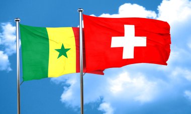 Senegal bayrak İsviçre bayrağı, 3d render ile