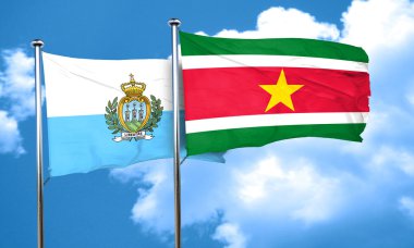 San marino bayrağı Surinam bayrak, 3d render ile