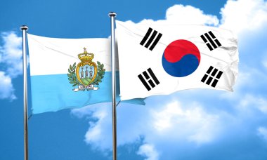 Güney Kore bayrağı, 3d render ile San marino bayrağı