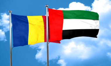 Birleşik Arap Emirlikleri bayrağı, 3d render ile Romanya bayrağı