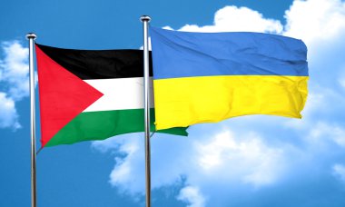 Ukrayna bayrağı, 3d render ile Filistin bayrağı