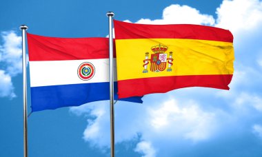 İspanya ile Paraguay bayrak bayrak, 3d render