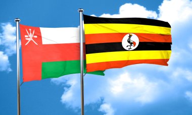 Umman bayrağı Uganda bayrağıyla, 3d render