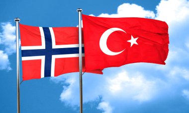 Norveç bayrağı Türkiye bayrağı, 3d render ile