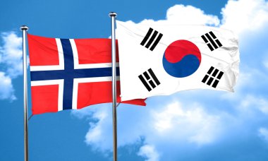 Güney Kore bayrağı, 3d render ile Norveç bayrağı