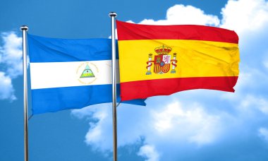 Nikaragua bayrağı İspanya bayrağı, 3d render ile