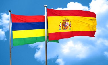 Mauritius bayrak İspanya bayrağı, 3d render ile