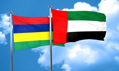 Mauritius bayrak Birleşik Arap Emirlikleri bayrağı, 3d render ile