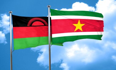 Malavi bayrak Surinam bayrak, 3d render ile