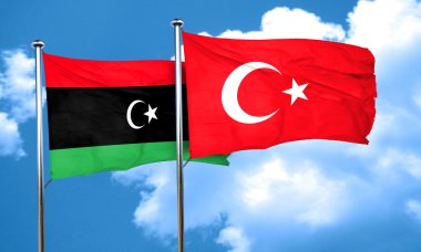 Türkiye ile Libya bayrağı bayrak, 3d render