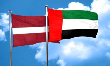 Birleşik Arap Emirlikleri bayrağı, 3d render ile Letonya bayrağı