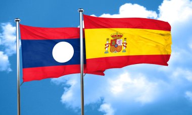 Laos bayrağı İspanya bayrağı, 3d render ile