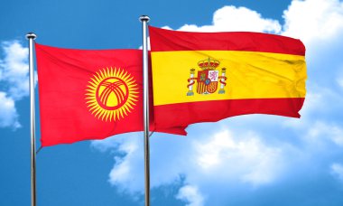 Kırgızistan bayrağı İspanya bayrağı, 3d render ile