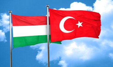 Türkiye ile Macaristan bayrağı bayrak, 3d render