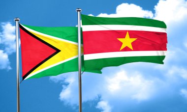 Guyana flag with Suriname flag, 3D rendering clipart