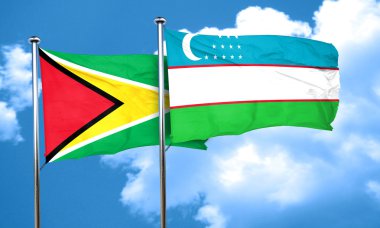 Guyana bayrak Özbekistan bayrağı, 3d render ile