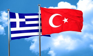 Türkiye ile Yunanistan bayrağı bayrak, 3d render