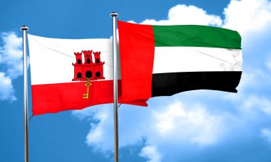 Cebelitarık bayrak Birleşik Arap Emirlikleri bayrağı, 3d render ile