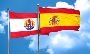 İspanya ile Fransız Polinezyası bayrak bayrak, 3d render