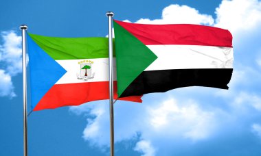 Ekvator Ginesi bayrak Sudan bayrağı, 3d render ile