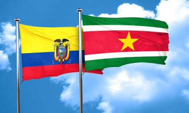 Ekvador Surinam bayrak, 3d render bayrakla