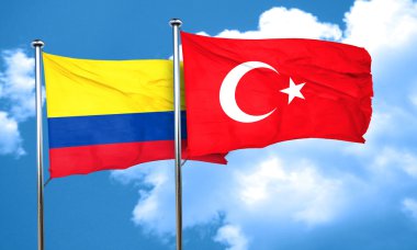 Kolombiya bayrak Türkiye bayrağı, 3d render ile