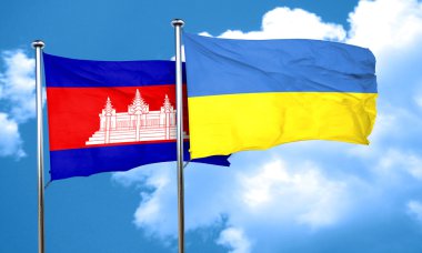 Kamboçya bayrağı Ukrayna bayrağı, 3d render ile