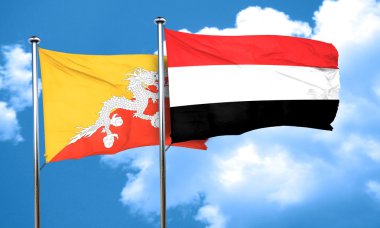 Yemen bayrak, 3d render ile Bhutan bayrağı