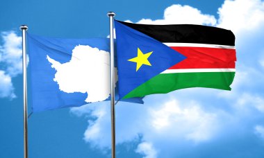 Güney Sudan bayrağı, 3d render ile Antarktika bayrak