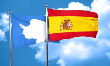 Antarktika bayrak İspanya bayrağı, 3d render ile