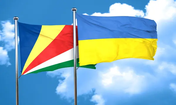 Seychelles bandera con bandera de Ucrania, representación 3D —  Fotos de Stock