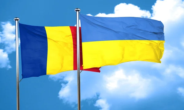 Bandera de Rumania con bandera de Ucrania, representación 3D — Foto de Stock