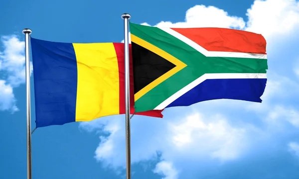 Bandeira da Roménia com bandeira da África do Sul, renderização 3D — Fotografia de Stock