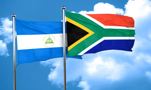 De vlag van Nicaragua vlag met Zuid-Afrika, 3D-rendering — Stockfoto