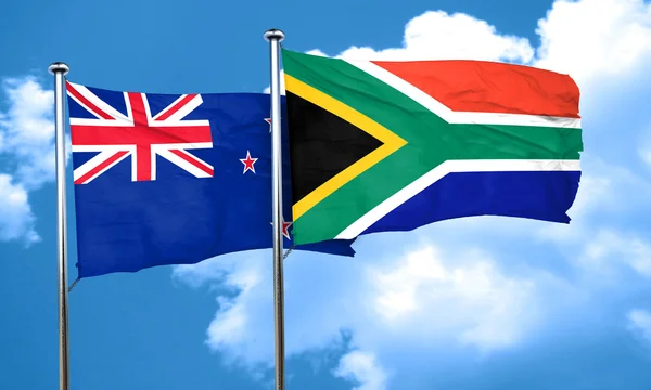 Vlag van Nieuw-Zeeland met Zuid-Afrika vlag, 3D-rendering — Stockfoto