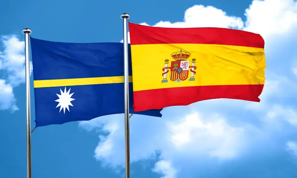 Nauru flag with Spain flag, 3D rendering — Stock Photo, Image