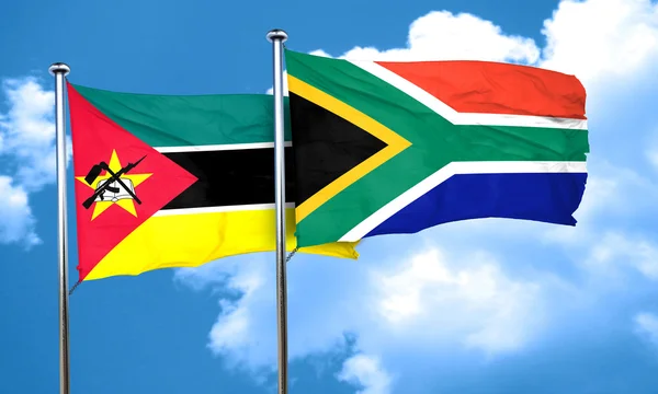 Bandeira de Moçambique com bandeira da África do Sul, renderização 3D — Fotografia de Stock
