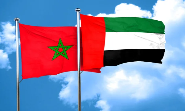 Marokkó zászló, Egyesült Arab Emírségek zászló, 3d-leképezés — Stock Fotó