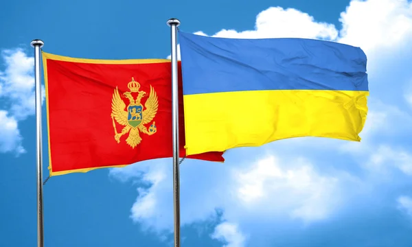 Vlajka Černé hory s Ukrajinou vlajka, 3d vykreslování — Stock fotografie
