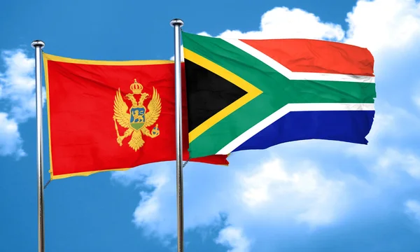 Güney Afrika bayrak, 3d render ile Karadağ bayrağı — Stok fotoğraf