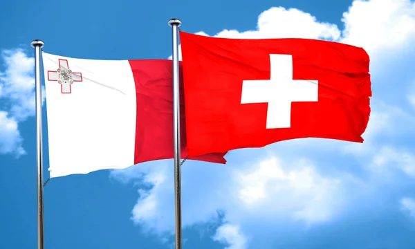 Malta Flagge mit Schweizer Flagge, 3D-Darstellung — Stockfoto
