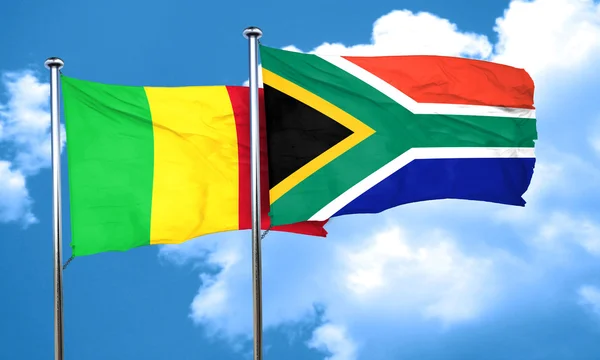 Mali zászlót a Dél-afrikai Köztársaság lobogója, 3d-leképezés — Stock Fotó