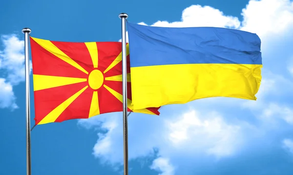 Makedoniens flagga med Ukraina flagga, 3d-rendering — Stockfoto