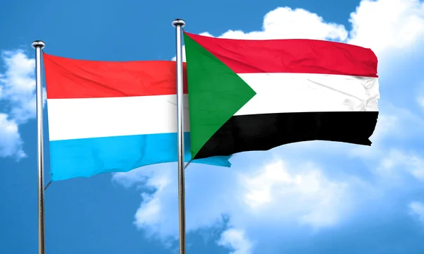 Vlajka flag Lucembursko se Súdánem, 3d vykreslování — Stock fotografie