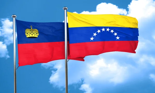 Liechtenstein zászlót Venezuela lobogója, 3d-leképezés — Stock Fotó